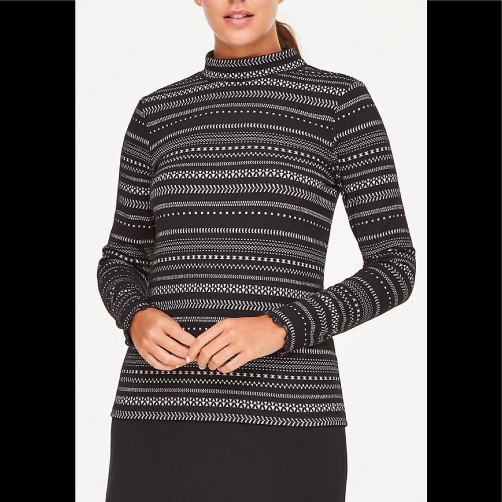Loft Elegant Black/Shimmer Ribbed Turtleneck Top/L